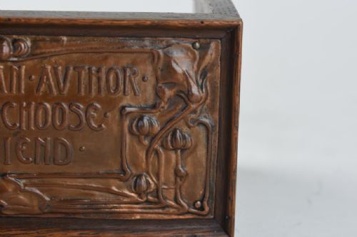 ARTS AND CRAFTS REPOUSSE COPPER AND OAK BOOK TROUGH - ADDITIONAL PHOTO 3