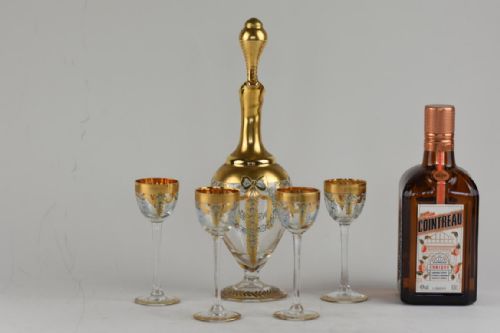 ART NOUVEAU BOHEMIAN ENAMELLED GLASS DECANTER AND 4 MATCHING GLASSES - ADDITIONAL PHOTO 2