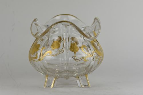 ART NOUVEAU LARGE CRYSTAL BOWL BY ST LOUIS GLASSWORKS WITH A GOLD ENAMEL DECORATION OF POPPY FLOWERS AND LEAVES - ADDITIONAL PHOTO 2