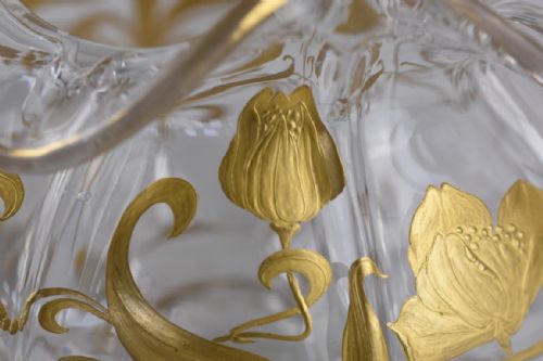 ART NOUVEAU LARGE CRYSTAL BOWL BY ST LOUIS GLASSWORKS WITH A GOLD ENAMEL DECORATION OF POPPY FLOWERS AND LEAVES - ADDITIONAL PHOTO 4