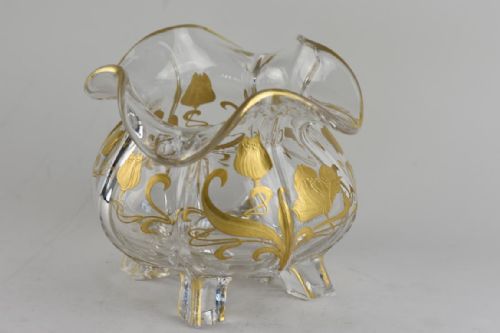 ART NOUVEAU LARGE CRYSTAL BOWL BY ST LOUIS GLASSWORKS WITH A GOLD ENAMEL DECORATION OF POPPY FLOWERS AND LEAVES - ADDITIONAL PHOTO 5