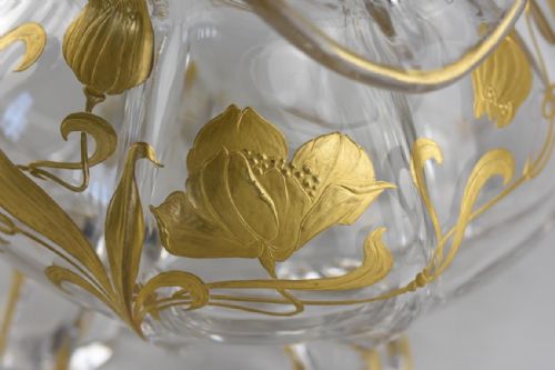ART NOUVEAU LARGE CRYSTAL BOWL BY ST LOUIS GLASSWORKS WITH A GOLD ENAMEL DECORATION OF POPPY FLOWERS AND LEAVES - ADDITIONAL PHOTO 6