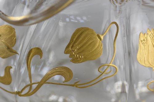 ART NOUVEAU LARGE CRYSTAL BOWL BY ST LOUIS GLASSWORKS WITH A GOLD ENAMEL DECORATION OF POPPY FLOWERS AND LEAVES - ADDITIONAL PHOTO 7
