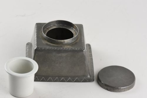 ARTS AND CRAFTS HAMMERED PEWTER INKWELL BY HUGH WALLIS - ADDITIONAL PHOTO 2