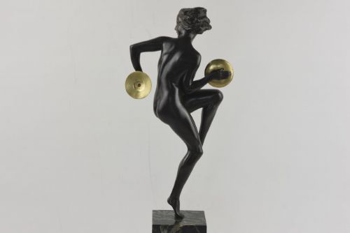 FRENCH ART DECO BRONZE DANCER BY AURORE ONU CYMBAL DANCE - ADDITIONAL PHOTO 3