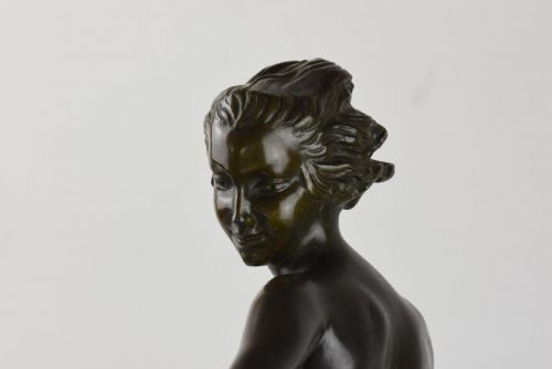 FRENCH ART DECO BRONZE DANCER BY AURORE ONU CYMBAL DANCE - ADDITIONAL PHOTO 4