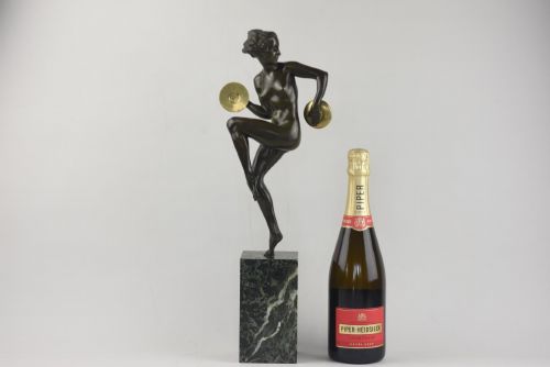 FRENCH ART DECO BRONZE DANCER BY AURORE ONU CYMBAL DANCE - ADDITIONAL PHOTO 8
