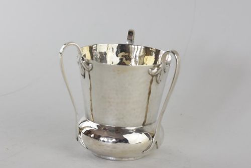 Arts and Crafts Hammered Silver 3 Handled Tyg by Lambert and Co