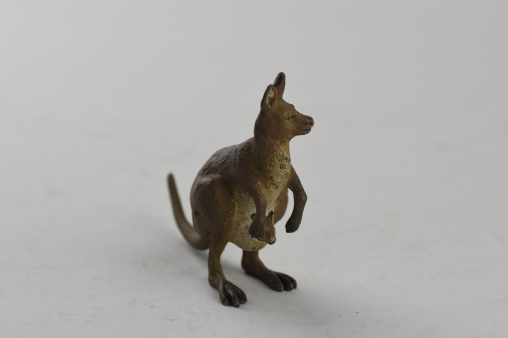 A rare cold painted Austrian bronze figure of a Kangaroo with a baby joey in her pouch by Franz Bergman View III