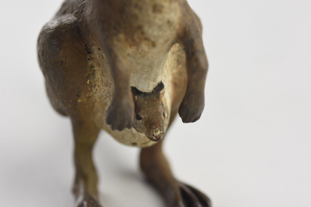 A rare cold painted Austrian bronze figure of a Kangaroo with a baby joey in her pouch by Franz Bergman View VI