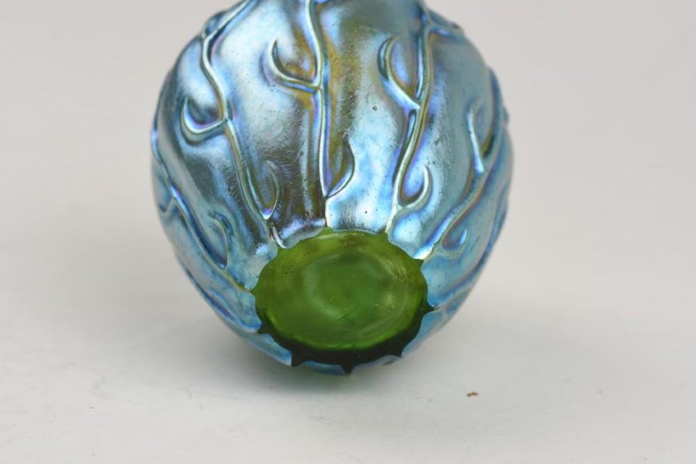 Art Nouveau glass Loetz iridescent vase in the Neptune design with silberisis décor. View II