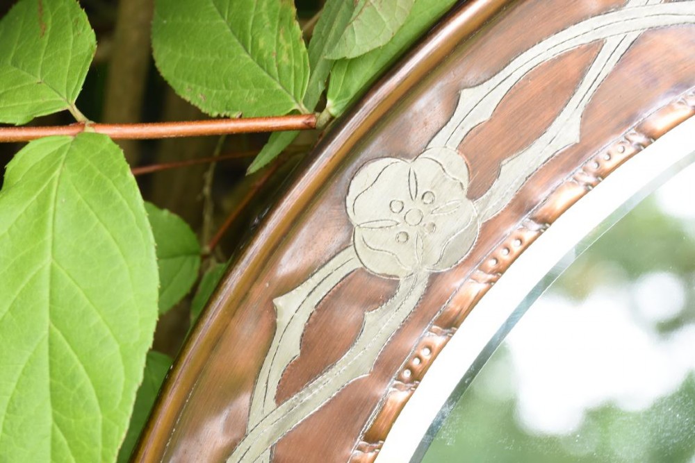 Arts and Crafts Copper and Pewter mirror by Hugh Wallis of Altrincham View II