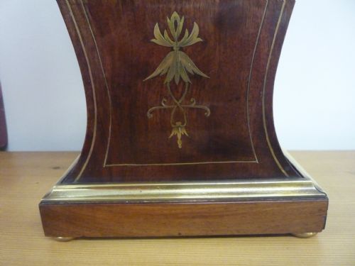 MAHOGANY FRENCH TULIP SHAPED MANTEL CLOCK WITH BRASS INLAYS - ADDITIONAL PHOTO 1