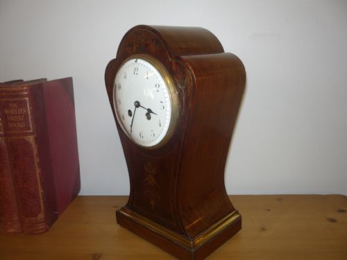 MAHOGANY FRENCH TULIP SHAPED MANTEL CLOCK WITH BRASS INLAYS - ADDITIONAL PHOTO 6