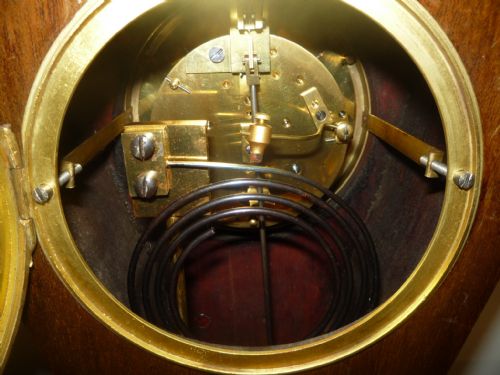 MAHOGANY FRENCH TULIP SHAPED MANTEL CLOCK WITH BRASS INLAYS - ADDITIONAL PHOTO 9