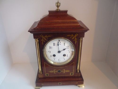 victorian mahogany mantel clock with brass decoration - CATEGORY: ANTIQUE CLOCKS - DATED 1890