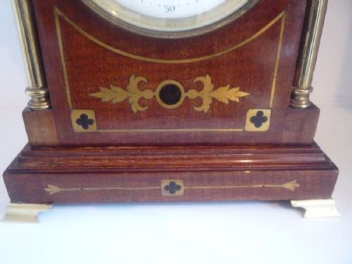 VICTORIAN MAHOGANY MANTEL CLOCK WITH BRASS DECORATION - ADDITIONAL PHOTO 2