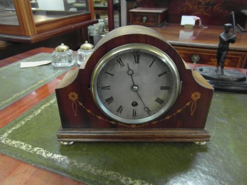 harrods mahogany inlaid mantle clock - CATEGORY: ANTIQUE CLOCKS - DATED 1900