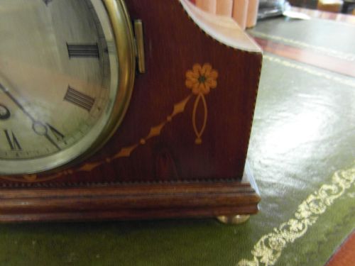 HARRODS MAHOGANY INLAID MANTLE CLOCK - ADDITIONAL PHOTO 1