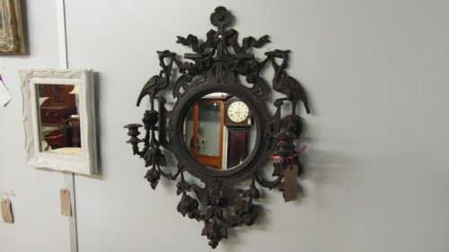 antique french cast iron mirror wall sconce - CATEGORY: ANTIQUE MIRRORS - DATED 1880