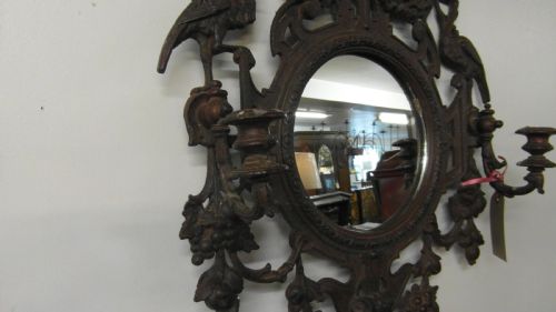 ANTIQUE FRENCH CAST IRON MIRROR WALL SCONCE - ADDITIONAL PHOTO 2
