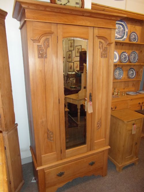 art nouveau single satinwood and pine wardrobe - CATEGORY: ANTIQUE WARDROBES - DATED 19TH CENTURY