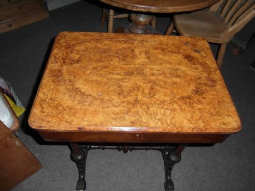 EARLY VICTORIAN BURR WALNUT SEWING WORK TABLE - ADDITIONAL PHOTO 5