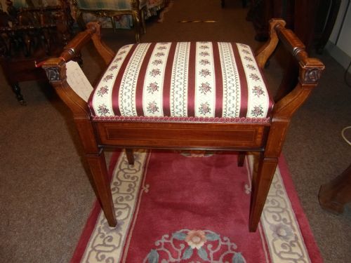 ANTIQUE INLAID EDWARDIAN PIANO STOOL - ADDITIONAL PHOTO 4
