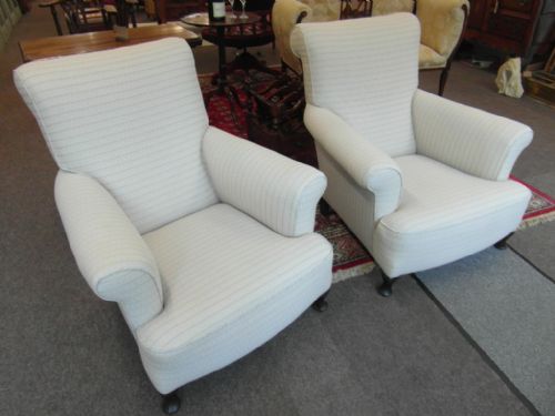 pair of howard and sons style armchairs - CATEGORY: ANTIQUE CHAIRS - DATED EDWARDIAN