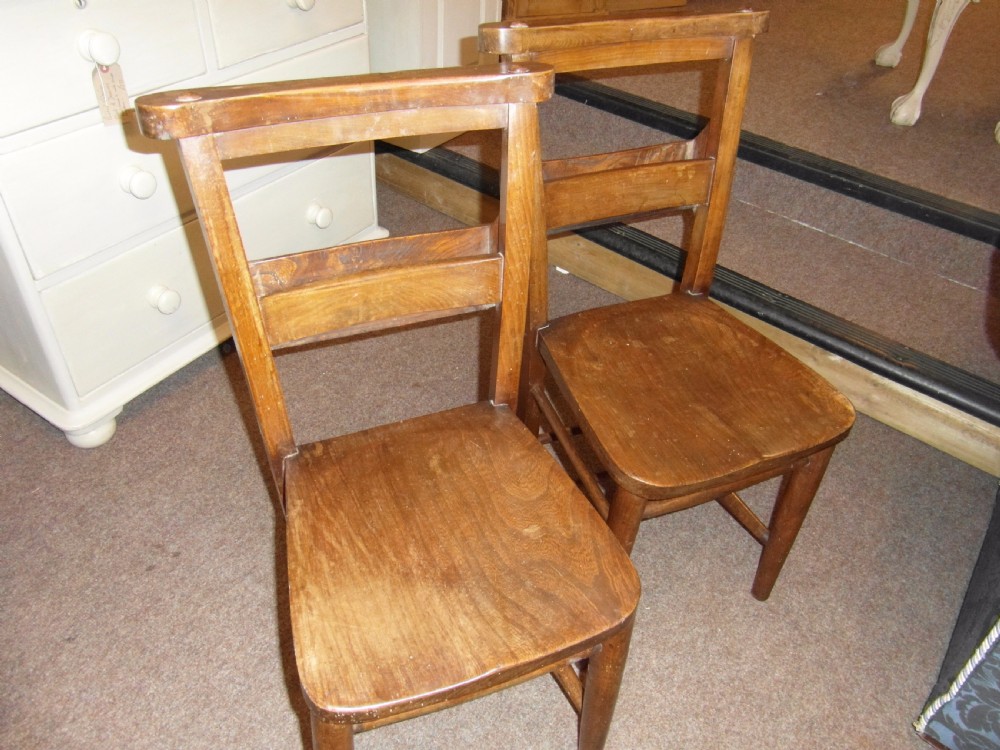 Pair of Victorian Elm Chapel Chairs View IV