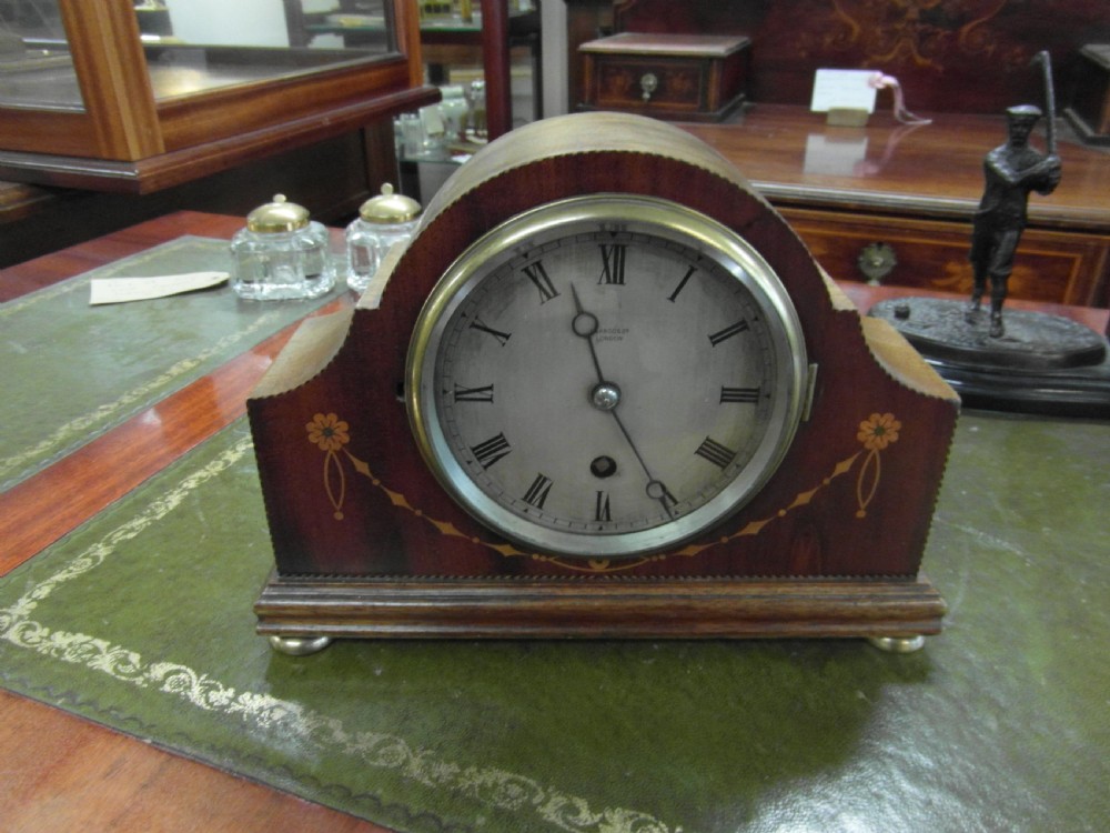 Harrods Mahogany Inlaid Mantle Clock