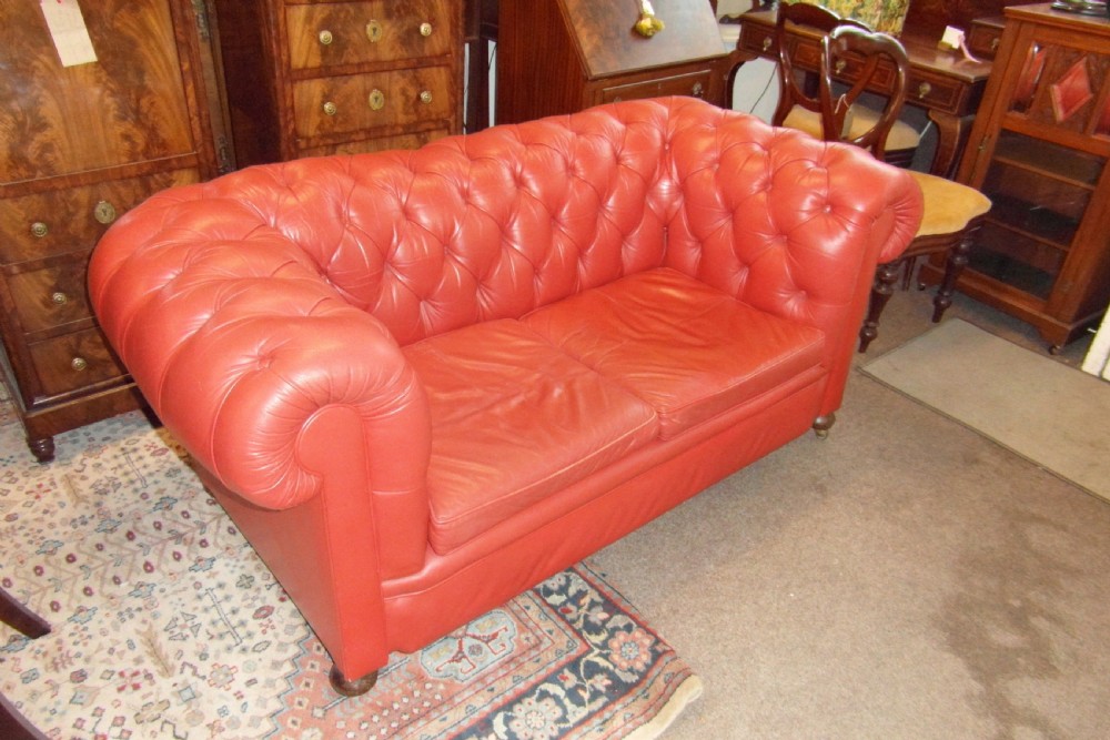 Victorian Leather Chesterfield Button Back Sofa View II