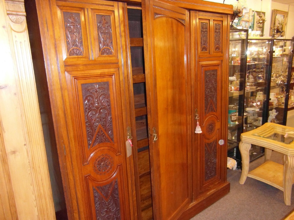 Art Nouveau Mahogany Wardrobe Linen Press View VI