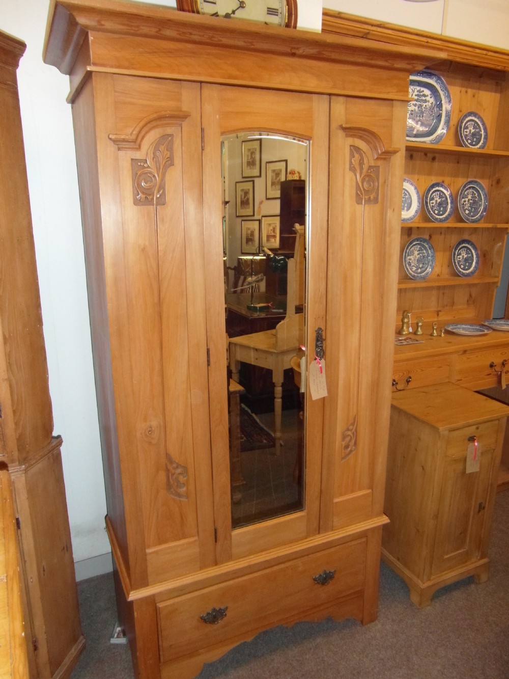 Art Nouveau Single Satinwood and Pine Wardrobe