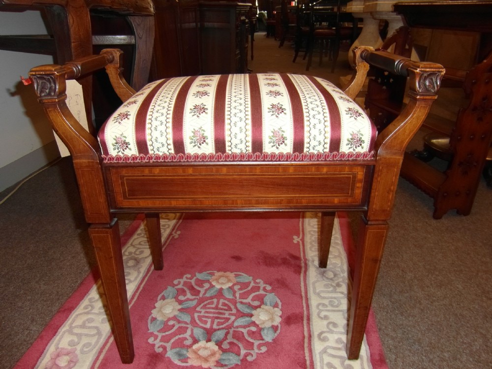 Antique Inlaid Edwardian Piano Stool