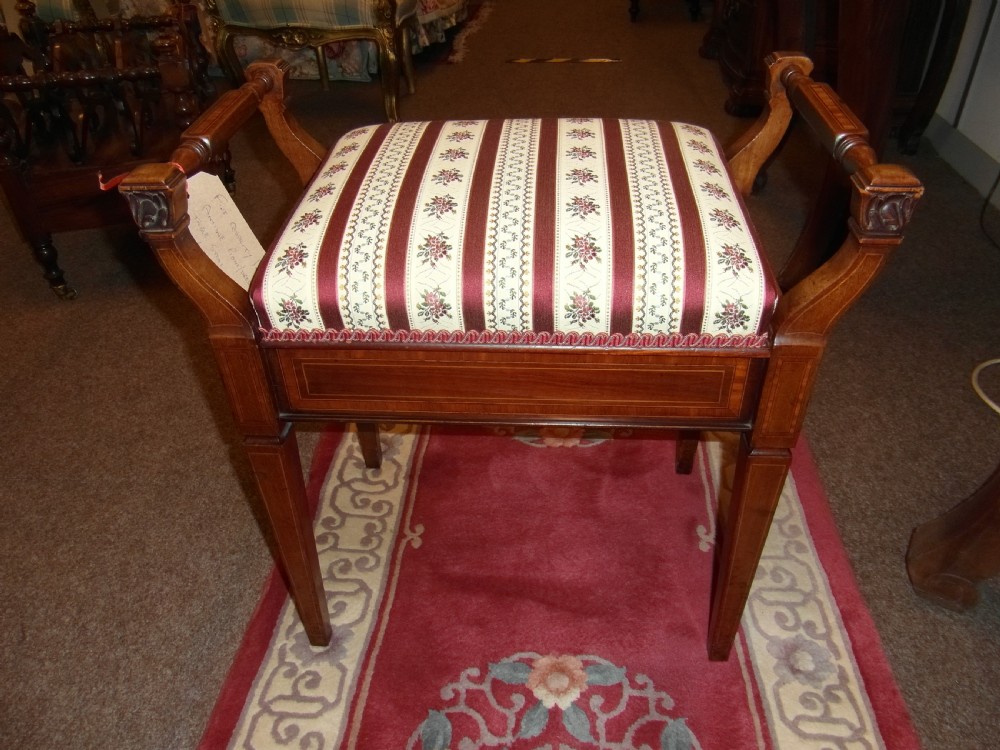 Antique Inlaid Edwardian Piano Stool View V