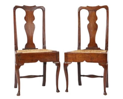 A Pair Of Queen Anne Oak Chairs