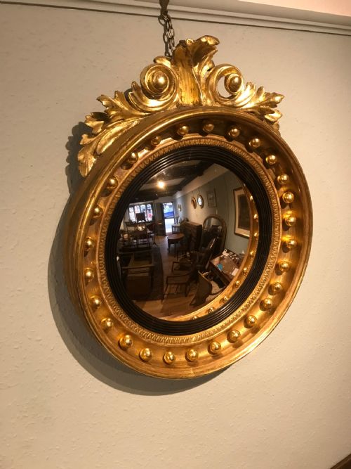 antique gilt wood convex mirror - CATEGORY: ANTIQUE MIRRORS - DATED 19TH CENTURY