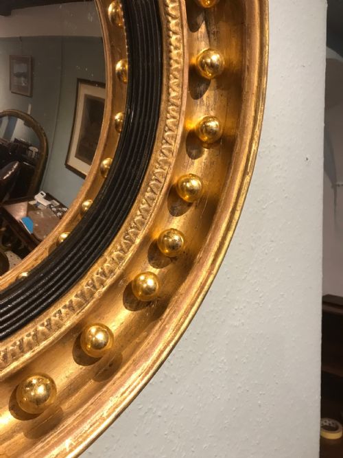 ANTIQUE GILT WOOD CONVEX MIRROR - ADDITIONAL PHOTO 1