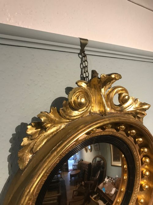 ANTIQUE GILT WOOD CONVEX MIRROR - ADDITIONAL PHOTO 2
