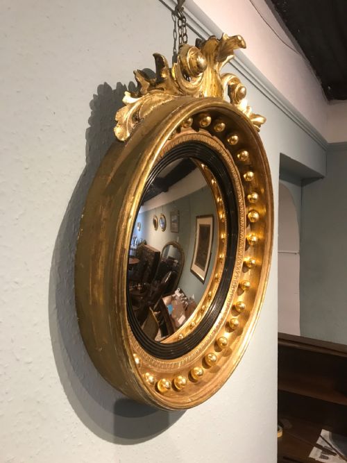 ANTIQUE GILT WOOD CONVEX MIRROR - ADDITIONAL PHOTO 3