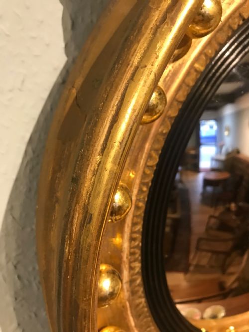 ANTIQUE GILT WOOD CONVEX MIRROR - ADDITIONAL PHOTO 4