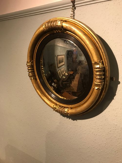 antique regency gilt wood convex mirror - CATEGORY: ANTIQUE MIRRORS - DATED REGENCY