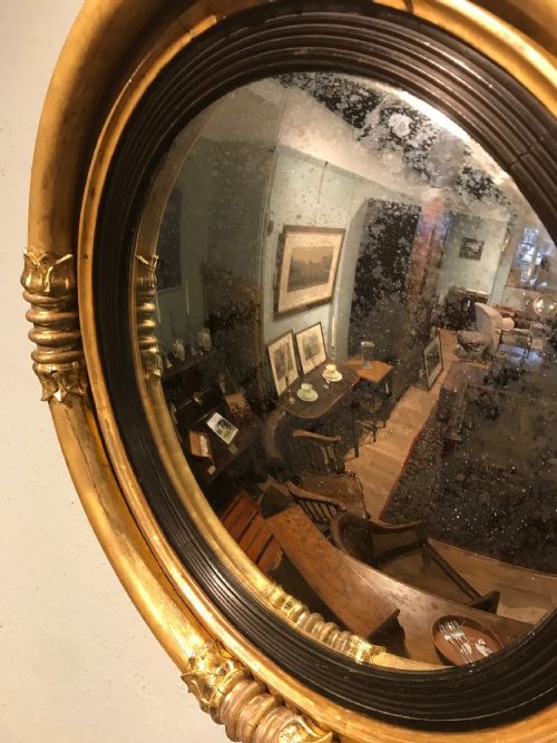 ANTIQUE REGENCY GILT WOOD CONVEX MIRROR - ADDITIONAL PHOTO 1