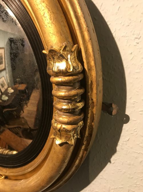 ANTIQUE REGENCY GILT WOOD CONVEX MIRROR - ADDITIONAL PHOTO 3