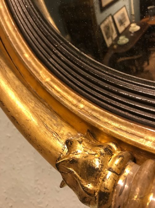 ANTIQUE REGENCY GILT WOOD CONVEX MIRROR - ADDITIONAL PHOTO 4