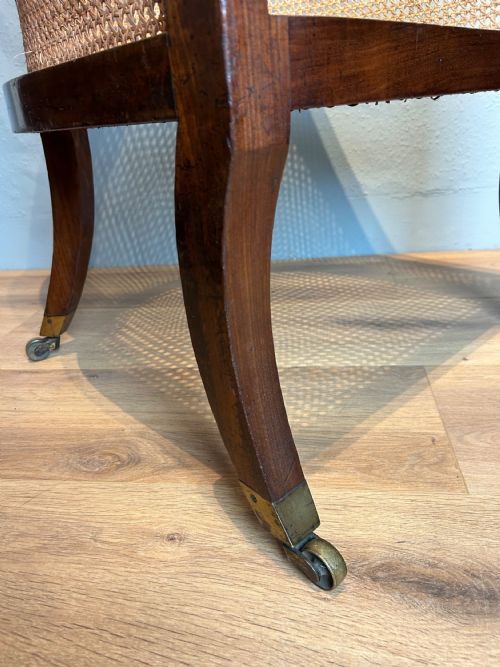 ANTIQUE REGENCY MAHOGANY BERGERE ARM CHAIR - ADDITIONAL PHOTO 6