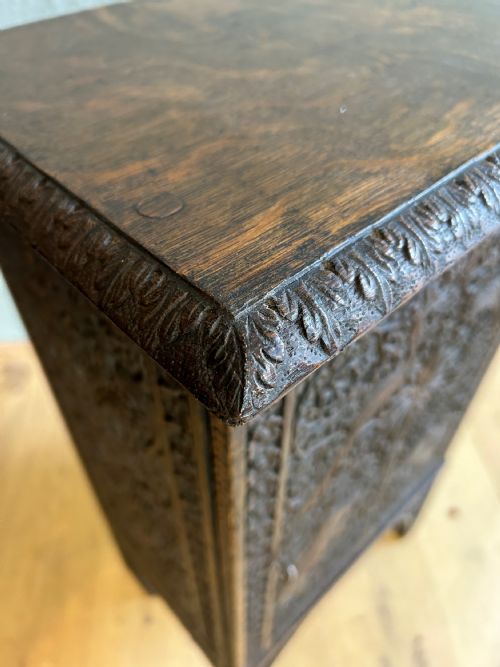 ANTIQUE PAIR OF ANGLO INDIAN OAK BEDSIDE CABINETS - ADDITIONAL PHOTO 7