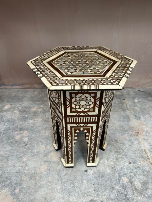 syrian bone mother of pearl hexagonal table - CATEGORY: ANTIQUE FURNITURE - DATED 19TH CENTURY
