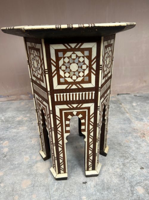 SYRIAN BONE MOTHER OF PEARL HEXAGONAL TABLE - ADDITIONAL PHOTO 7